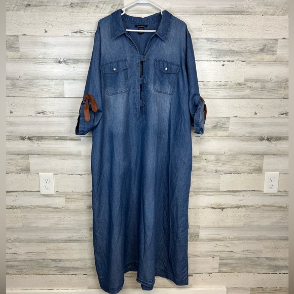 Ashley Stewart Chambray Lightweight 3/4 Sleeves Maxi Dress Size 26/28 - Picture 1 of 12